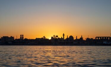 luxor, sunrise, egypt, city, nature, skyline, temple, water, nile, river, shadows